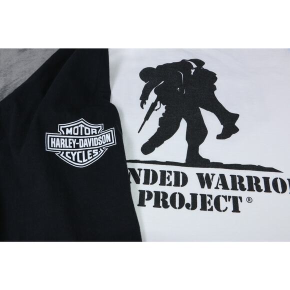 Harley-Davidson Raglan Long Sleeve Wounded Warrior Project Shirt Mens White 2XL - Picture 7 of 11